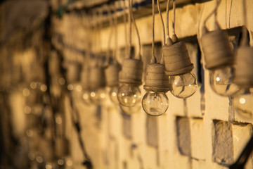 Light bulbs used to decorate the street in the evening.