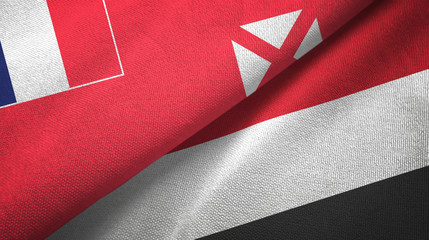 Wallis and Futuna and Yemen two flags textile cloth, fabric texture