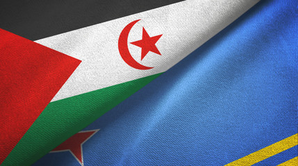 Western Sahara and Aruba two flags textile cloth, fabric texture