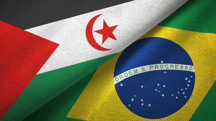 Western Sahara and Brazil two flags textile cloth, fabric texture
