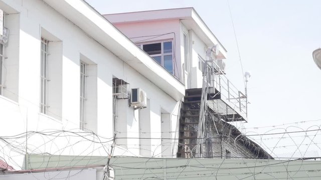 Watch tower for inmates in Russian prison at detention centre