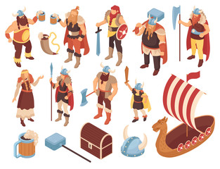 Isometric Viking Characters Set