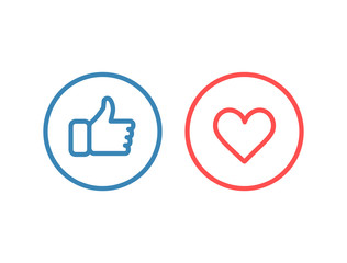 Obraz premium Thumbs up and heart line icons.