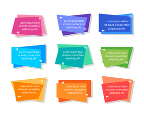 Set of colorfull quote frames with quotation marks. Collection templates for text.