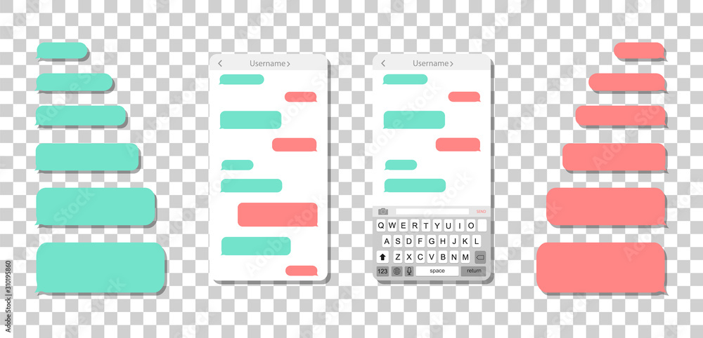 Poster smartphone with messages on a transparent background. empty message bubbles.