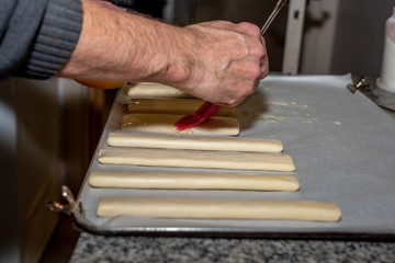 Pastry decoration in a bakery in Madrid, Spain