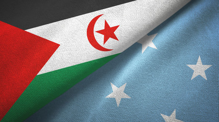 Western Sahara and Micronesia two flags textile cloth, fabric texture