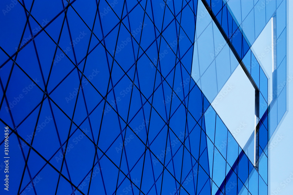 Poster digitally rendered image of modern architecture fragment with glass wall, ceiling, roof or windows. 