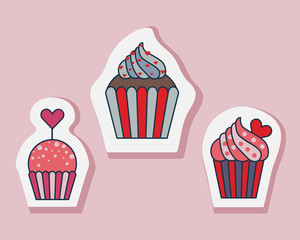 Saint Valentine Day Muffin Stickers in Lineart