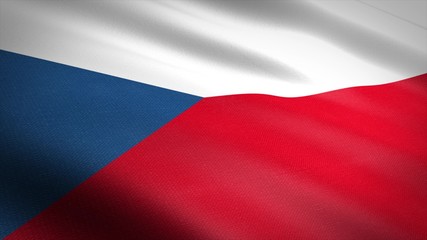 Flag of the Czech Republic. Realistic waving flag 3D render illustration with highly detailed fabric texture