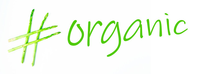 Fototapeta premium conceptual idea organic, hashtag made of asparagus, healthy food, green food, hashtag health.