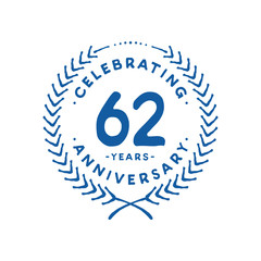 62 years design template. 62nd logo. Vector and illustration.