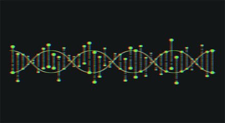 Obraz premium A glitch-style DNA chain on black background.