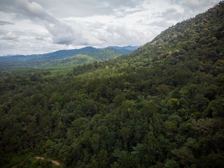 Aerial view of forest and hills