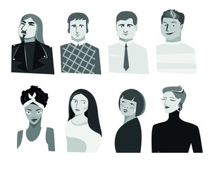 Set of avatars. Stylized persons, men and women with realistic proportions