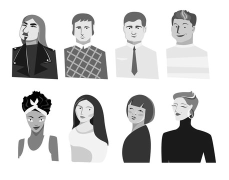 Set of avatars. Stylized persons, men and women with realistic proportions