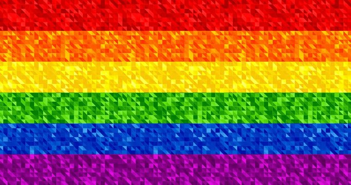 4k animated sparkle colors of rainbow: red, orange, yellow, green, blue, and violet stripes.  Festive colorful seamless looping background. LGBT animation pride flag. Geometric glitter video wallpaper