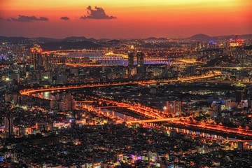 Seoul City Downtown Skyline at night of Mt.yongmasan....