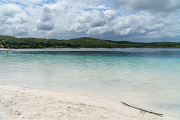 the turquoise blue water of a lake on Fraser Island in Australia