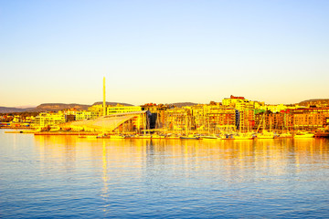 Oslofjord and Oslo skyline at sunrise, Norway