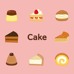 ケーキのアイコンセット （手書き風 背景あり）