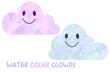 illustrations of hand drawing style smiling clouds