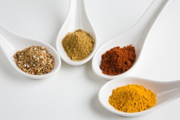 Different Types Of Spices Kept In Spoons