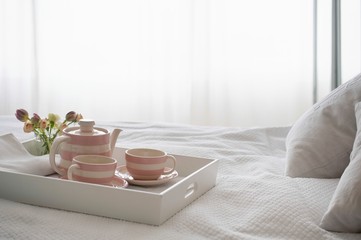 Teaset On Breakfast Tray In Bedroom