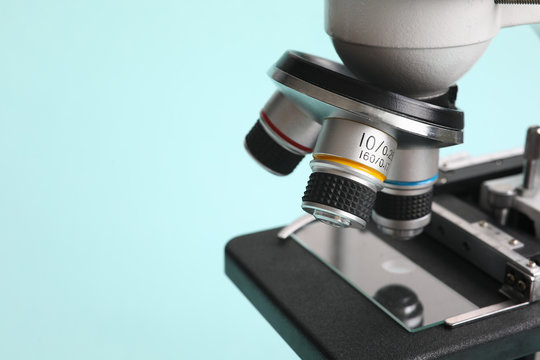 Chemistry microscope on modern blue background