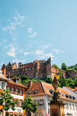Fototapeta na wymiar Old town Kornmarkt square and Heidelberg castle in Heidelberg, Germany