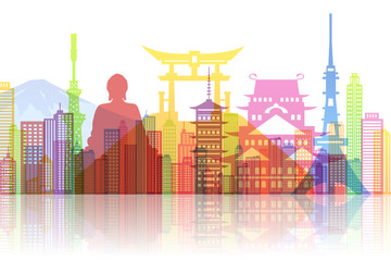 Fototapeta premium Paper art of Japan landmark, travel and tourism concept.