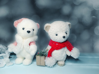 winter background with bears decor and snow