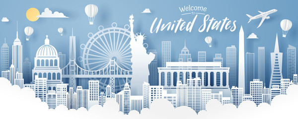 Paper cut of USA landmark, travel and tourism concept. © Kannapat
