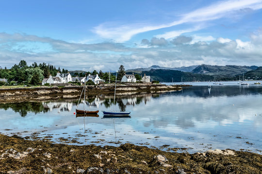View on a lake in Plockton village in Highlands, Scotland