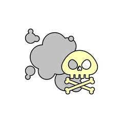 Skull and smoke illustration. Concept of air pollution. Flat style. Isolated. 