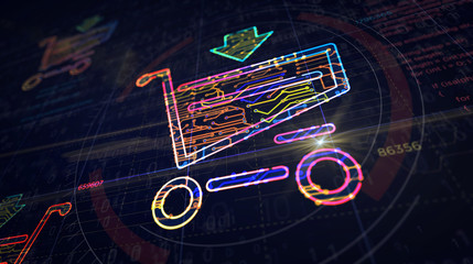 Shopping cart symbol futuristic sketch