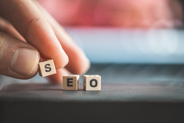 SEO Search engine optimization concept: Close up picture of wood cubes with the word &ldquo;SEO&rdquo;