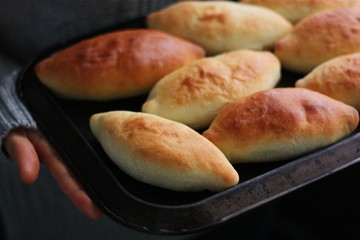 Delicious fresh pies on the table view