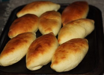 Delicious fresh pies on the table view