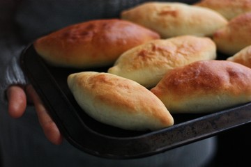 Delicious fresh pies on the table view
