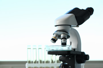 The head microscope on the background of