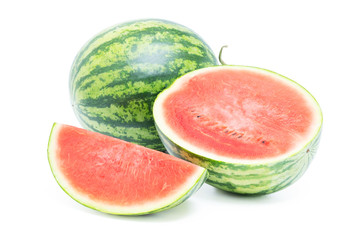 watermelon ripe cut half and slice isolated on white background  with clipping path