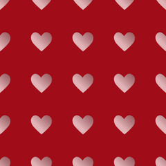 Cute seamless pattern with white gradient hearts on the elegant red background. Romantic ornament for celebration cards, banners, invitation, scrapbook, wrapping paper, packet, textile. Vector illustr