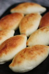Delicious fresh pies on the table view