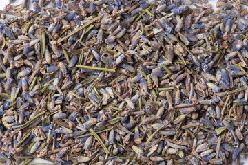 Dried lavender flowers, food background.