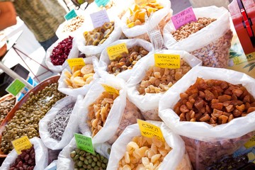 Variety of dried fruits on display in store