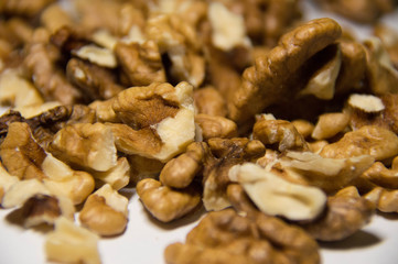 Walnuts on a white background.