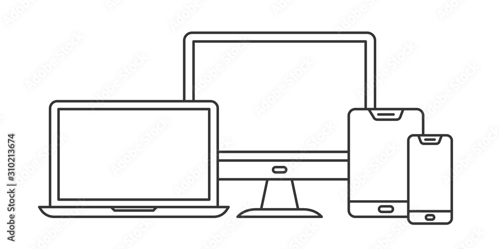 Poster set of linear device icons. vector outline devices