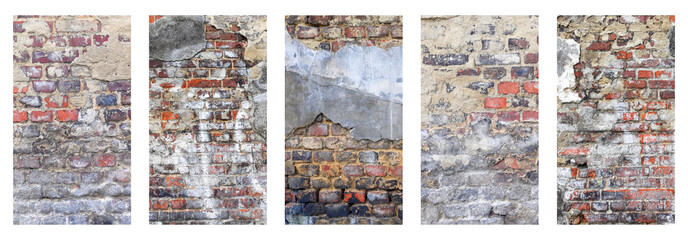 Old brick wall with peeling plaster, dark background for design, social media