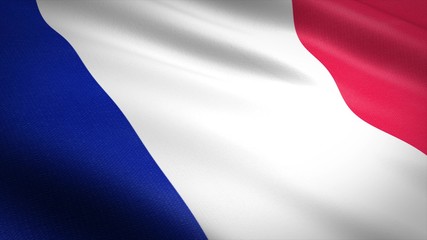 Flag of France. Realistic waving flag 3D render illustration with highly detailed fabric texture